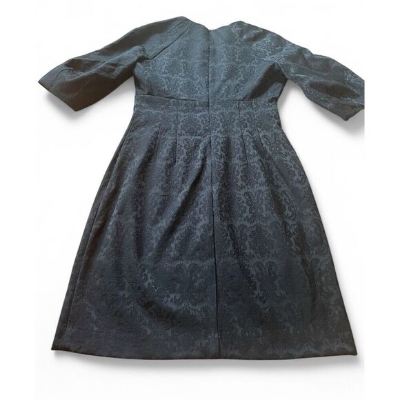 Eva Mendes Damask Black Career Cocktail Sheath Dress Size 4 Puffy Bubble Sleeve - Picture 2 of 10